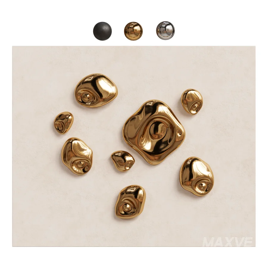 Modern Liquid Gold Pebble Wall Sculptures Set - Image 4