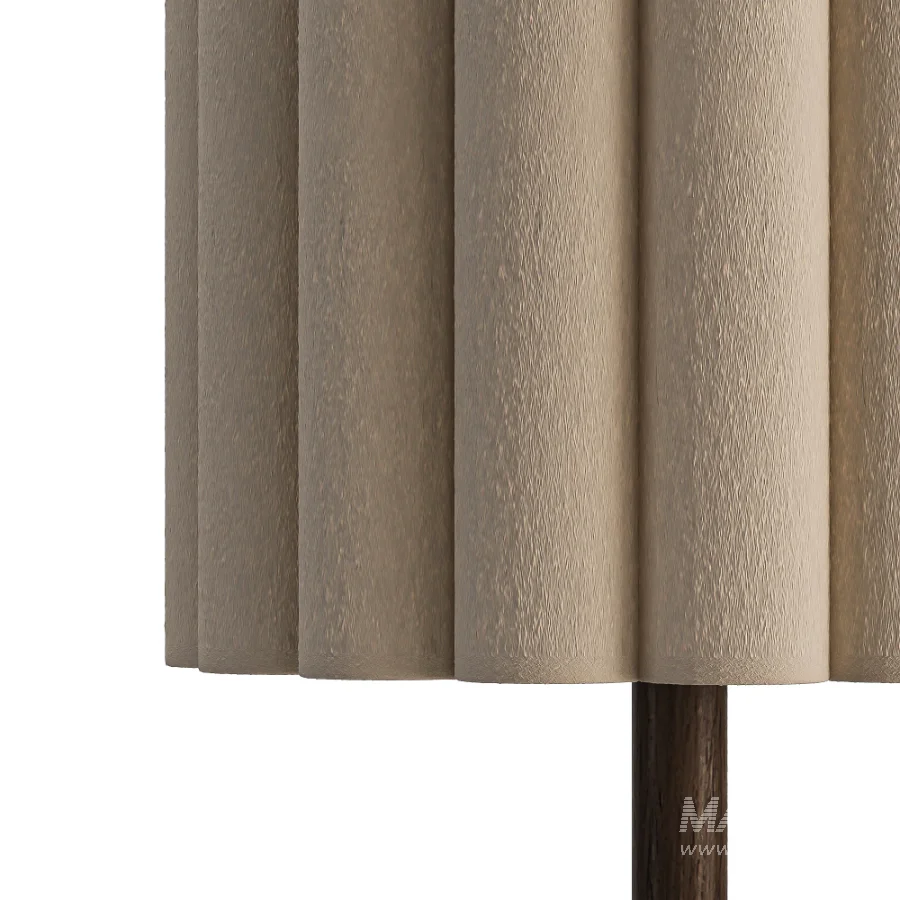 Folia walnut wood and scalloped natural linen floor lamp - Image 3