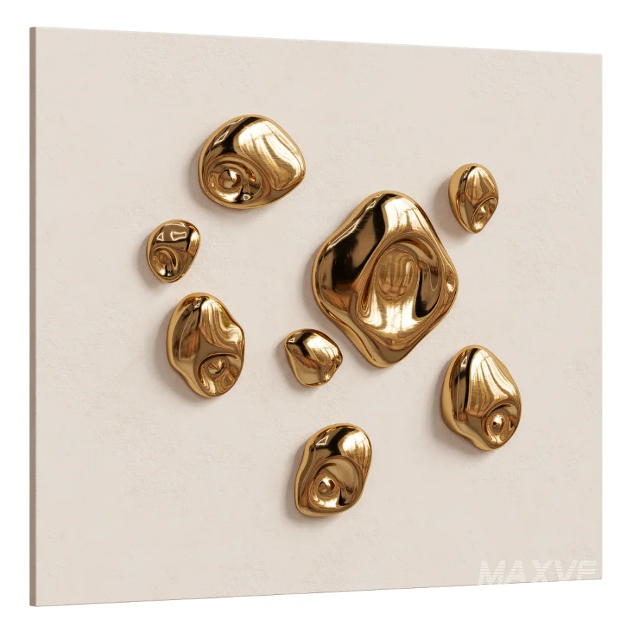 Modern Liquid Gold Pebble Wall Sculptures Set - Image 2