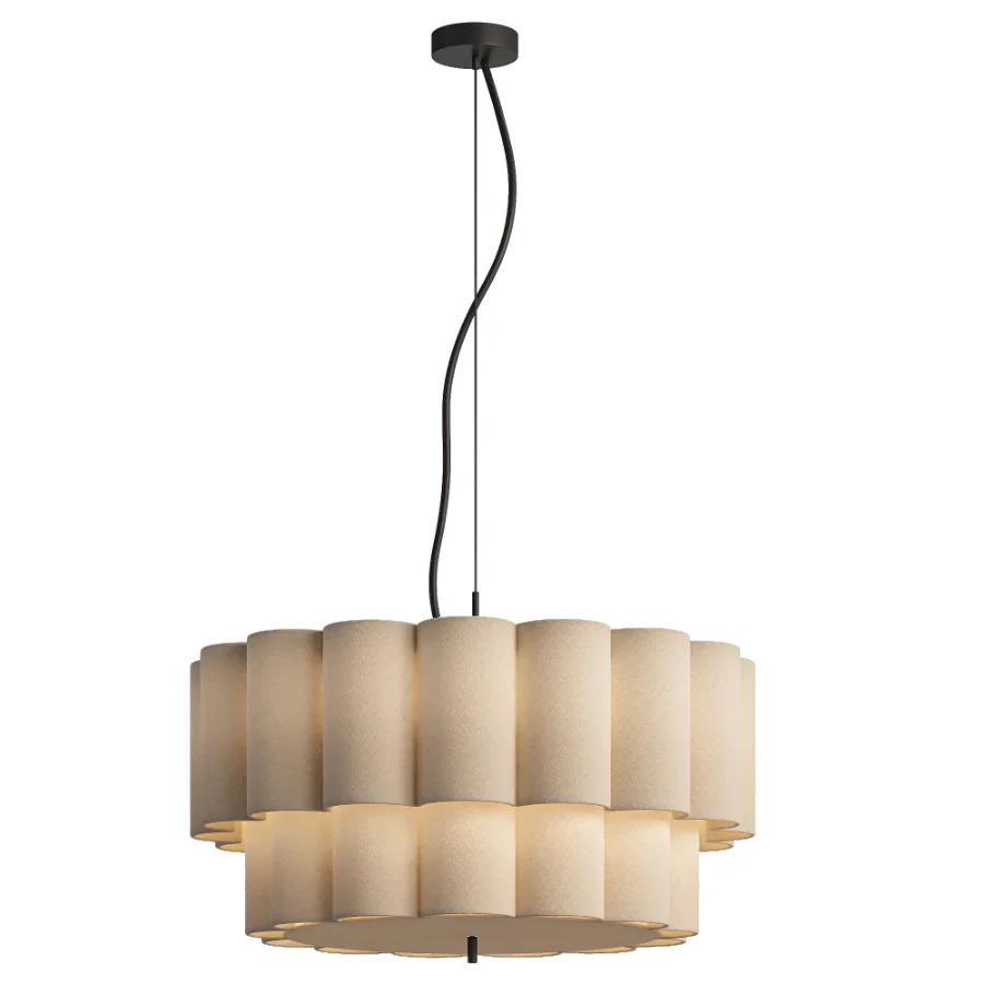 Folia large scalloped natural linen pendant - Image 1