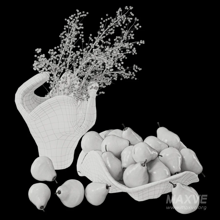 Green Pears & Decorative Branch Arrangement with Artistic Glass Vases - Image 5