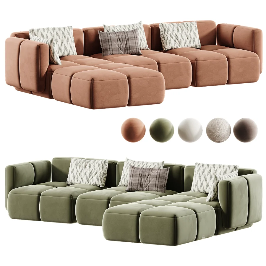 Westwing Teddy Boucle Modular Sofa with Tayla Pouf - Image 1