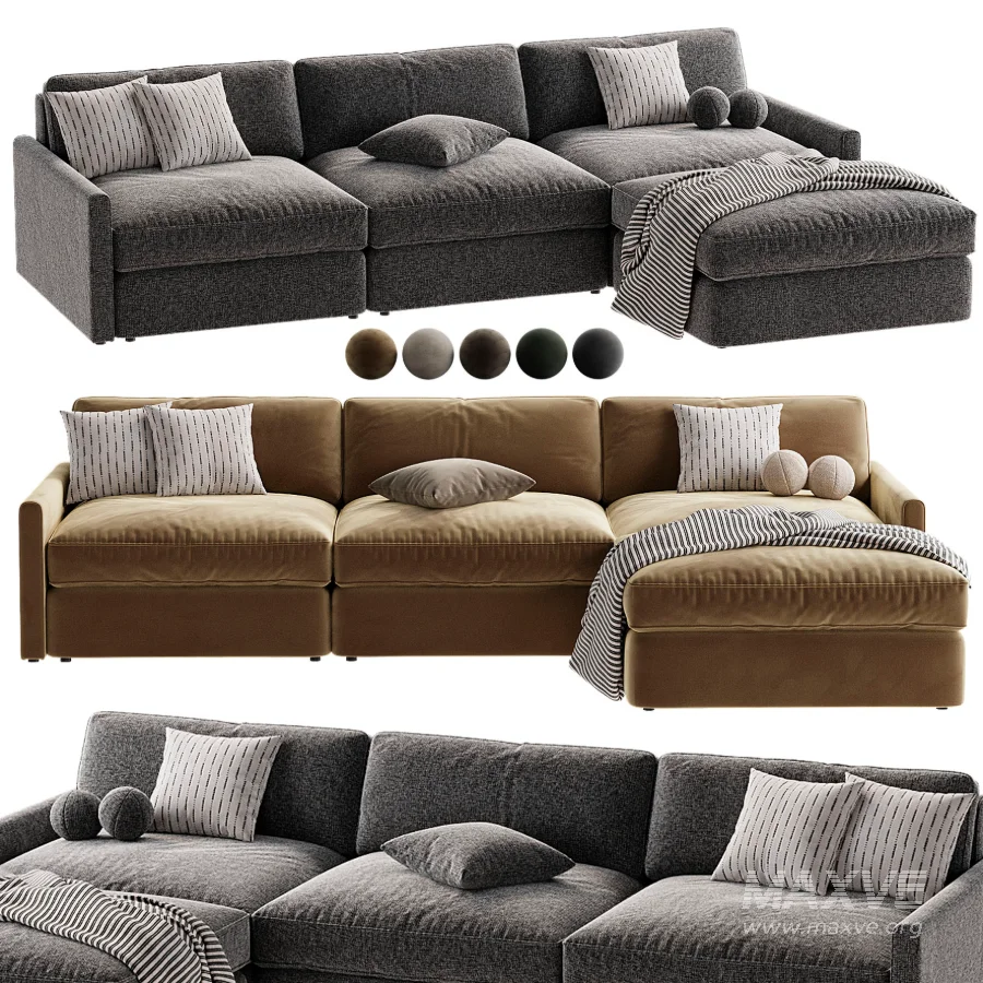 Malea 4 Piece L Shaped Charcoal Grey Performance Fabric Sectional Sofa with Ottoman - Image 4