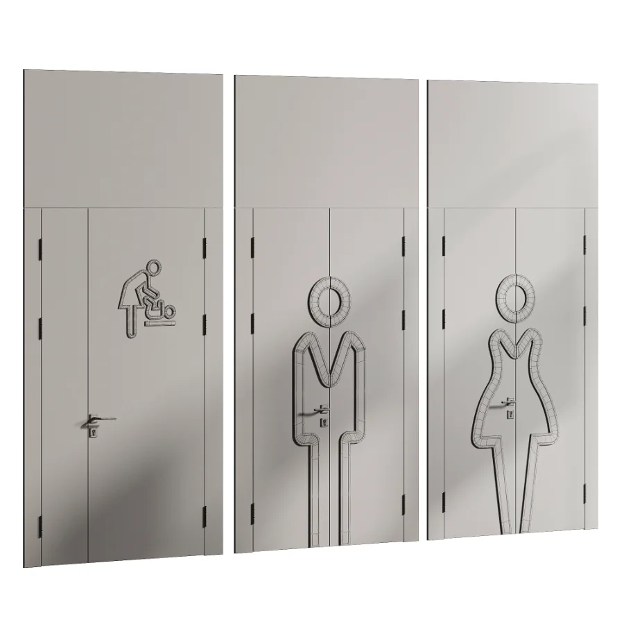 WC Toilet Doors with Metal Male Female Baby Signs Modern - Image 3