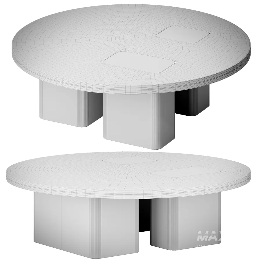 Round Coffee Table with Inlaid Stone Top and Wood Base - Image 3