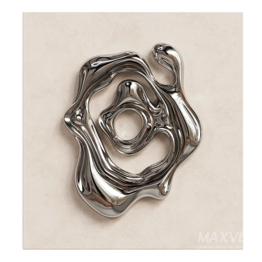 Wall Sculpture Modern Liquid Chrome Metal - Image 4