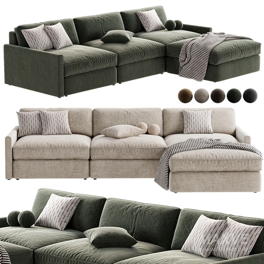 Malea 4 Piece L Shaped Charcoal Grey Performance Fabric Sectional Sofa with Ottoman - Image 5