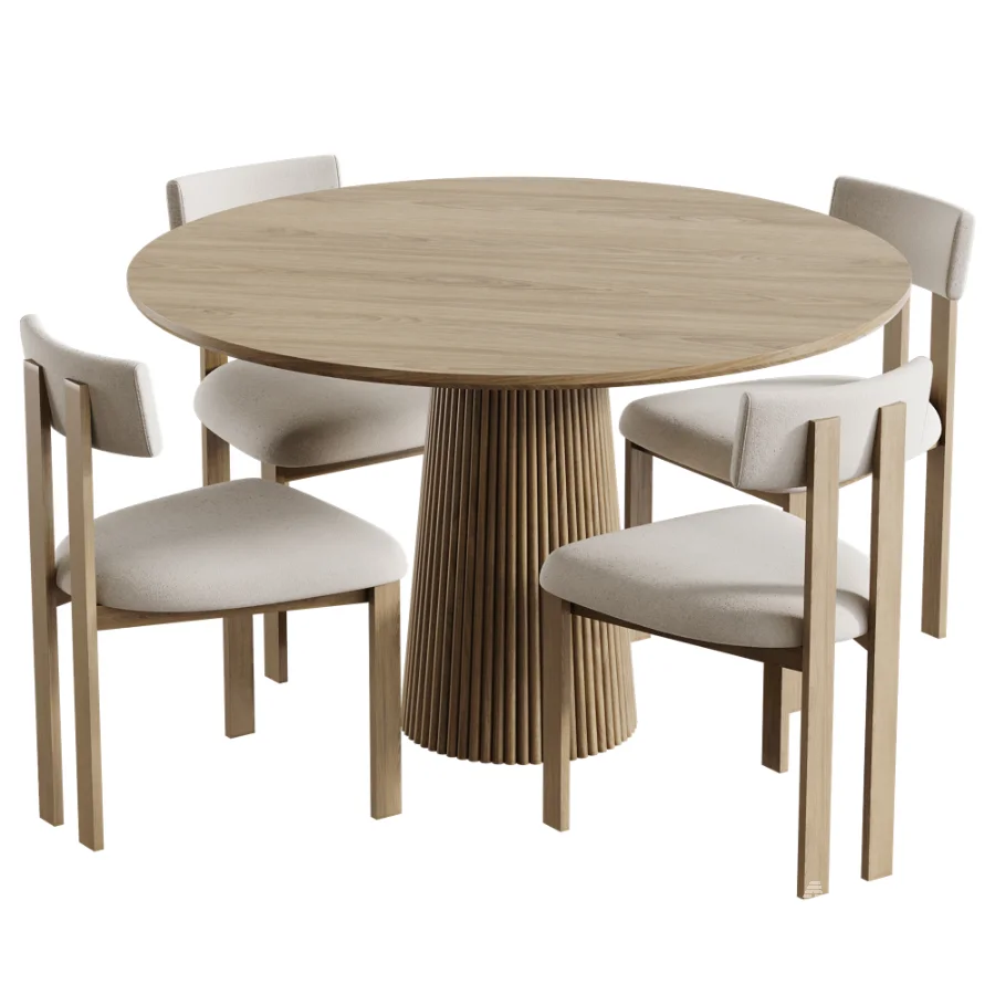 Black walnut solid wood Upholstered Dining Chair And Akira Fluted Round Wooden Table - Image 1