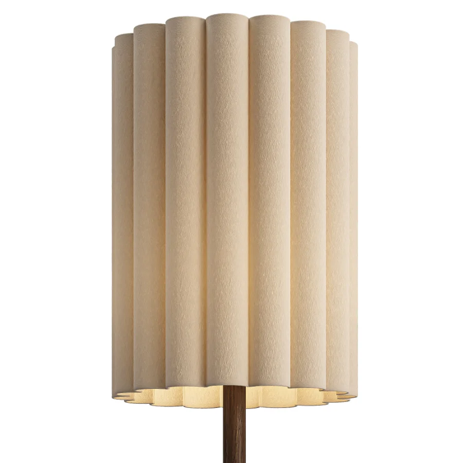 Folia walnut wood and scalloped natural linen floor lamp - Image 2
