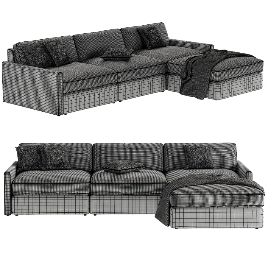 Malea 4 Piece L Shaped Charcoal Grey Performance Fabric Sectional Sofa with Ottoman - Image 6