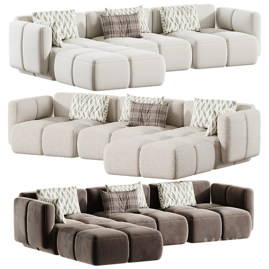 Westwing Teddy Boucle Modular Sofa with Tayla Pouf - Image 4