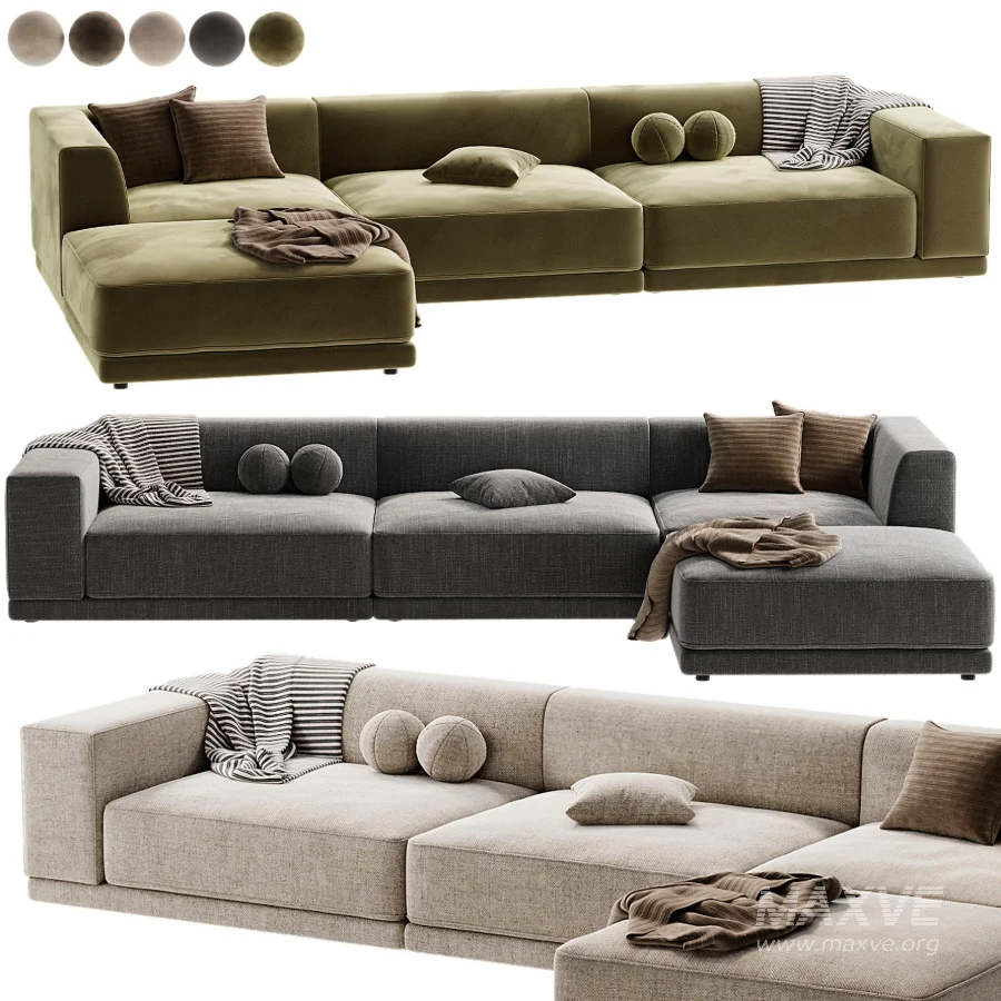 Faible 4 Piece Grey Performance Velvet Deep Depth Sectional Sofa with Right Arm - Image 3