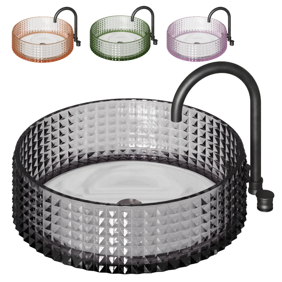Glass countertop bathroom sink 4 colors - Image 1