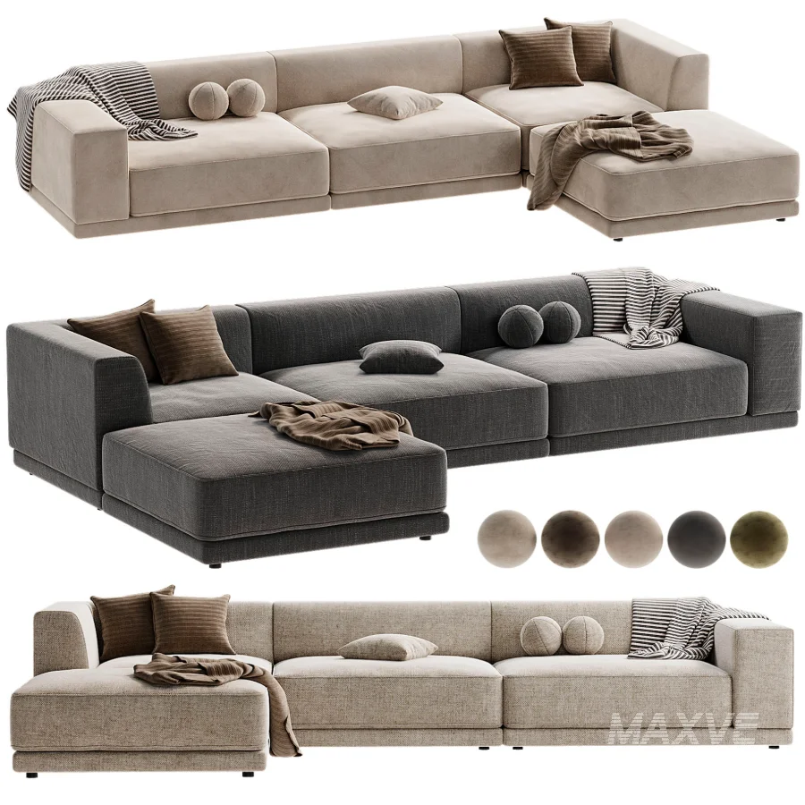 Faible 4 Piece Grey Performance Velvet Deep Depth Sectional Sofa with Right Arm - Image 5