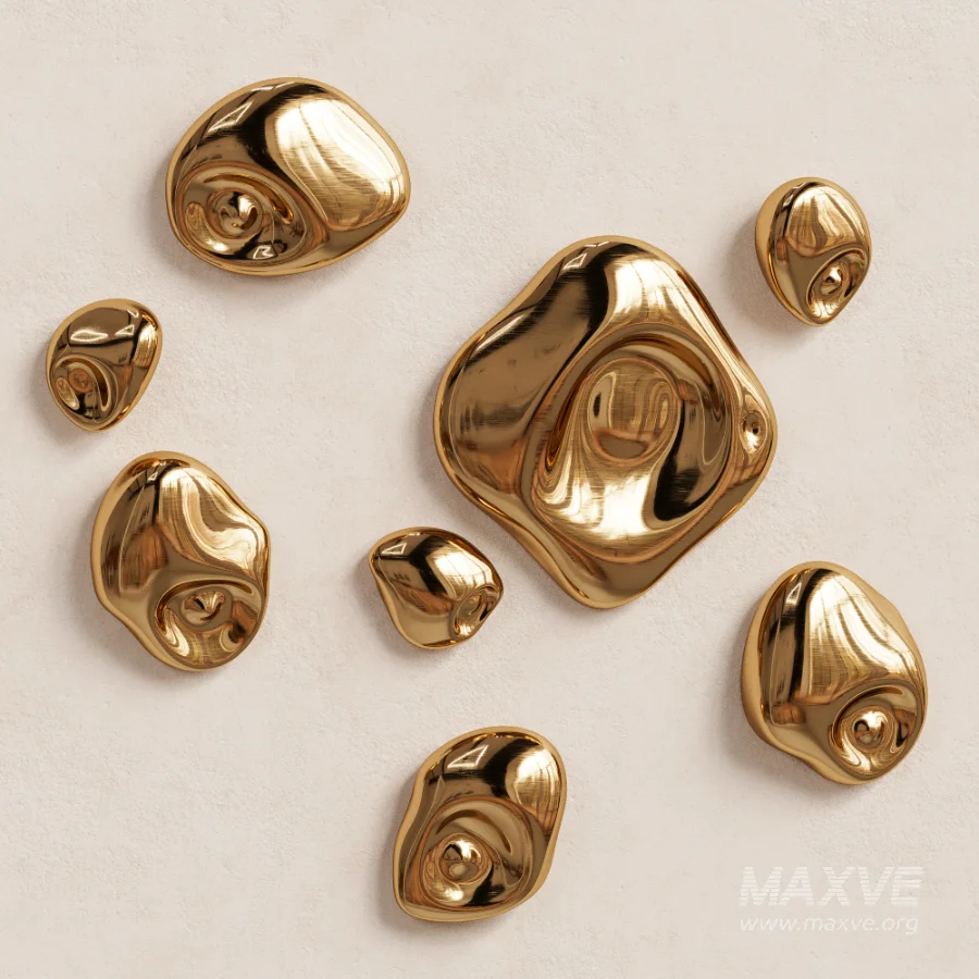 Modern Liquid Gold Pebble Wall Sculptures Set - Image 5