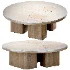 Round Coffee Table with Inlaid Stone Top and Wood Base - Thumbnail 6