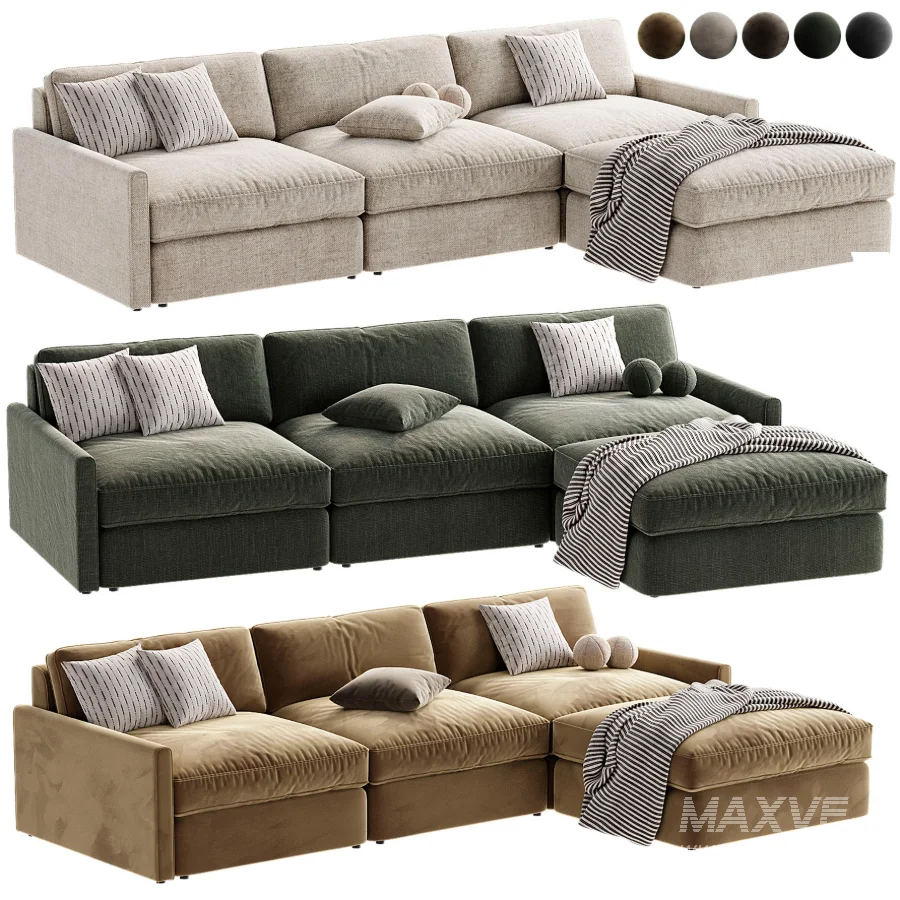 Malea 4 Piece L Shaped Charcoal Grey Performance Fabric Sectional Sofa with Ottoman - Image 2