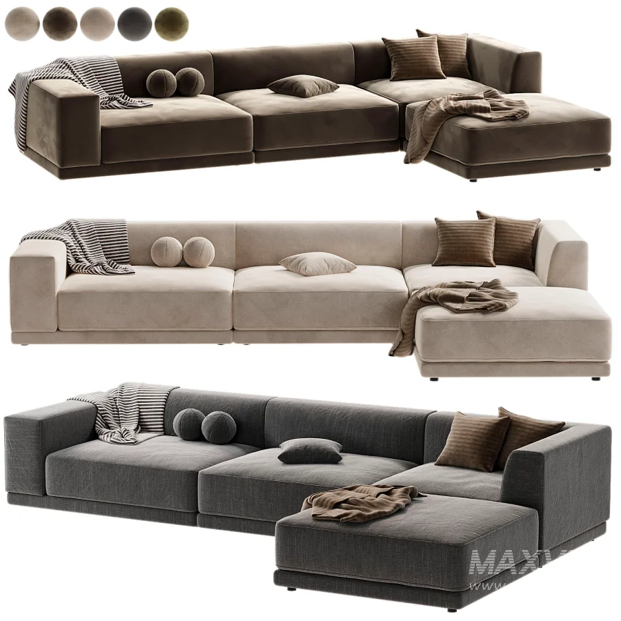 Faible 4 Piece Grey Performance Velvet Deep Depth Sectional Sofa with Right Arm - Image 2