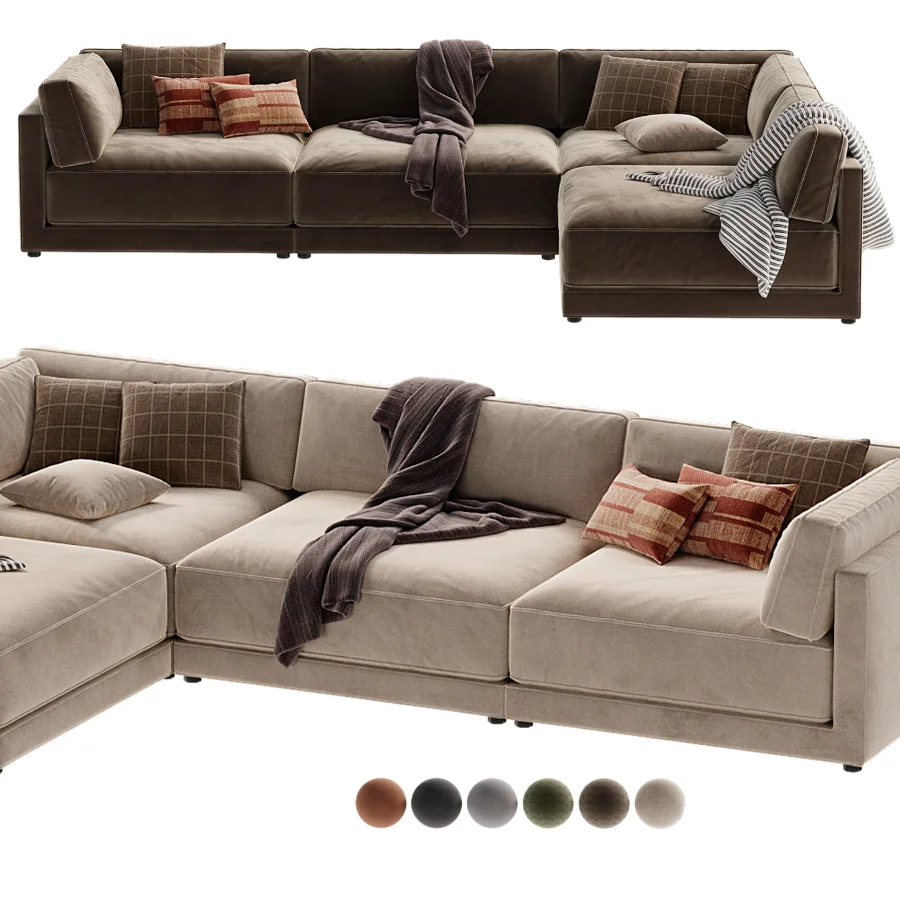 Oriole 4 Piece L Shaped Dark Brown Performance Velvet Modular Sectional Sofa - Image 4