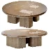 Round Coffee Table with Inlaid Stone Top and Wood Base - Thumbnail 2