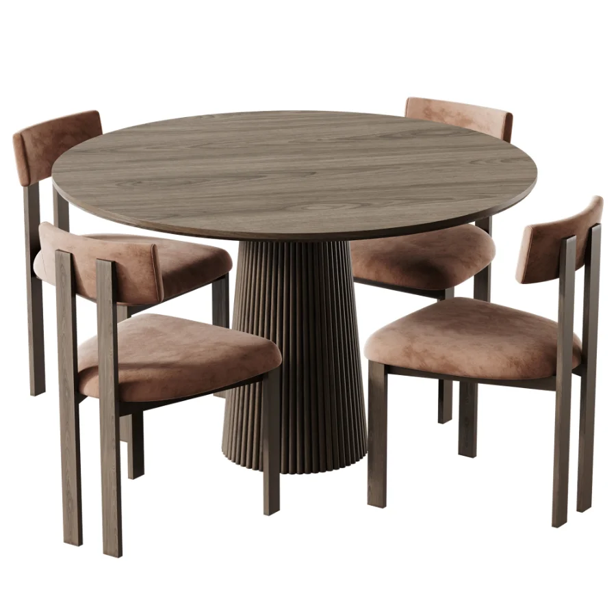 Black walnut solid wood Upholstered Dining Chair And Akira Fluted Round Wooden Table - Image 4