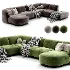 Naduvi Miley Velvet Right Cremekleurig Sofa - Thumbnail 4