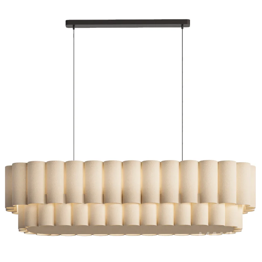 Folia oval scalloped natural linen pendant - Image 1