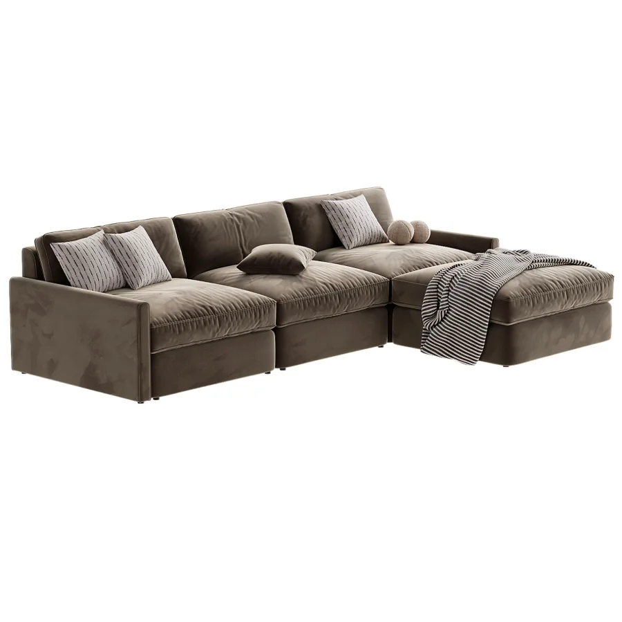 Malea 4 Piece L Shaped Charcoal Grey Performance Fabric Sectional Sofa with Ottoman - Image 1