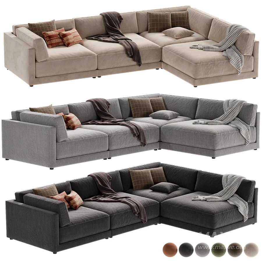 Oriole 4 Piece L Shaped Dark Brown Performance Velvet Modular Sectional Sofa - Image 5