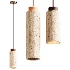 Traditional Japanese Cylinder Yellow Travertine Wood Light - Thumbnail 1
