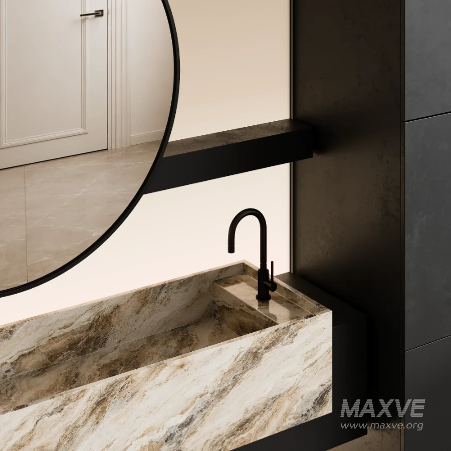Modern Luxury Marble Bathroom Vanity with Round Mirror - Image 4