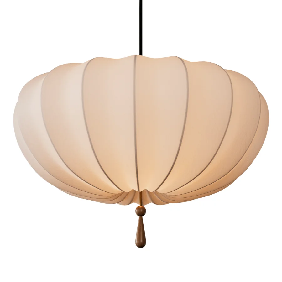 Traditional Japanese Round Iron Frame Fabric Shade Light Chandelier - Image 5