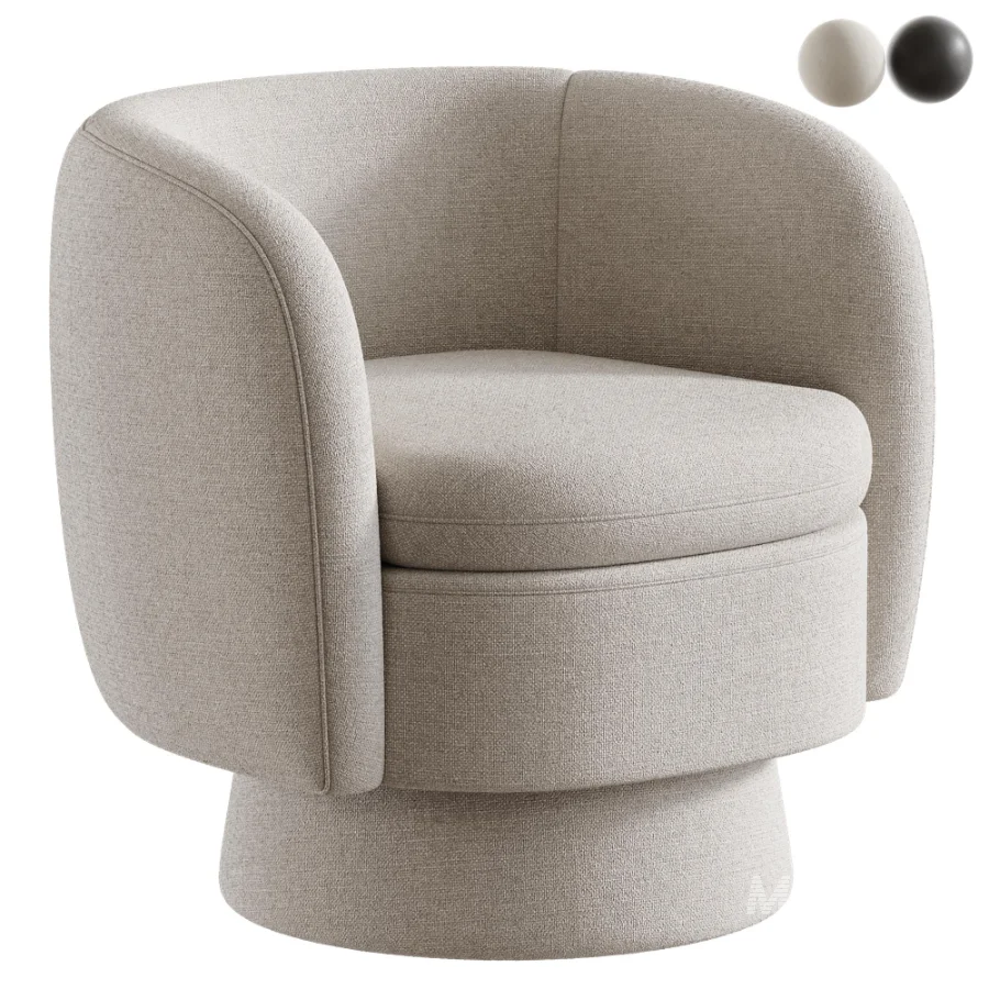 Wide Upholstered Tweed Swivel Barrel Accent ArmChair 360 - Image 1