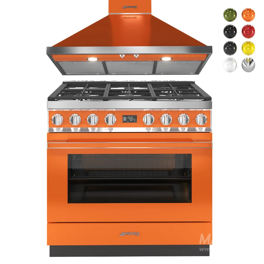 SMEG – Cooker with Gas Hob 90cm – Decorative wall hood 90cm - Image 1