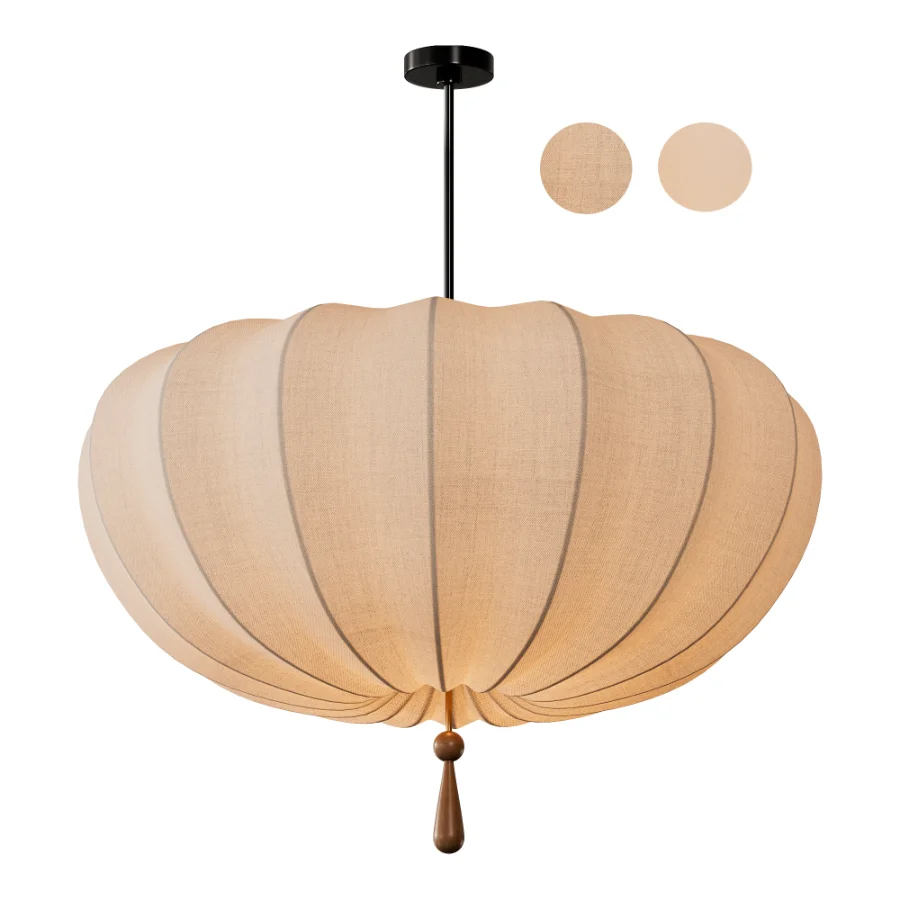 Traditional Japanese Round Iron Frame Fabric Shade Light Chandelier - Image 2