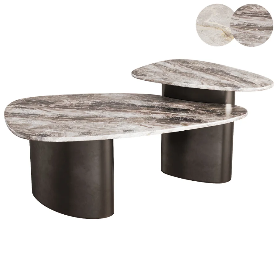 Gray Marble Pedestal Nesting Coffee Table Sets - Image 3