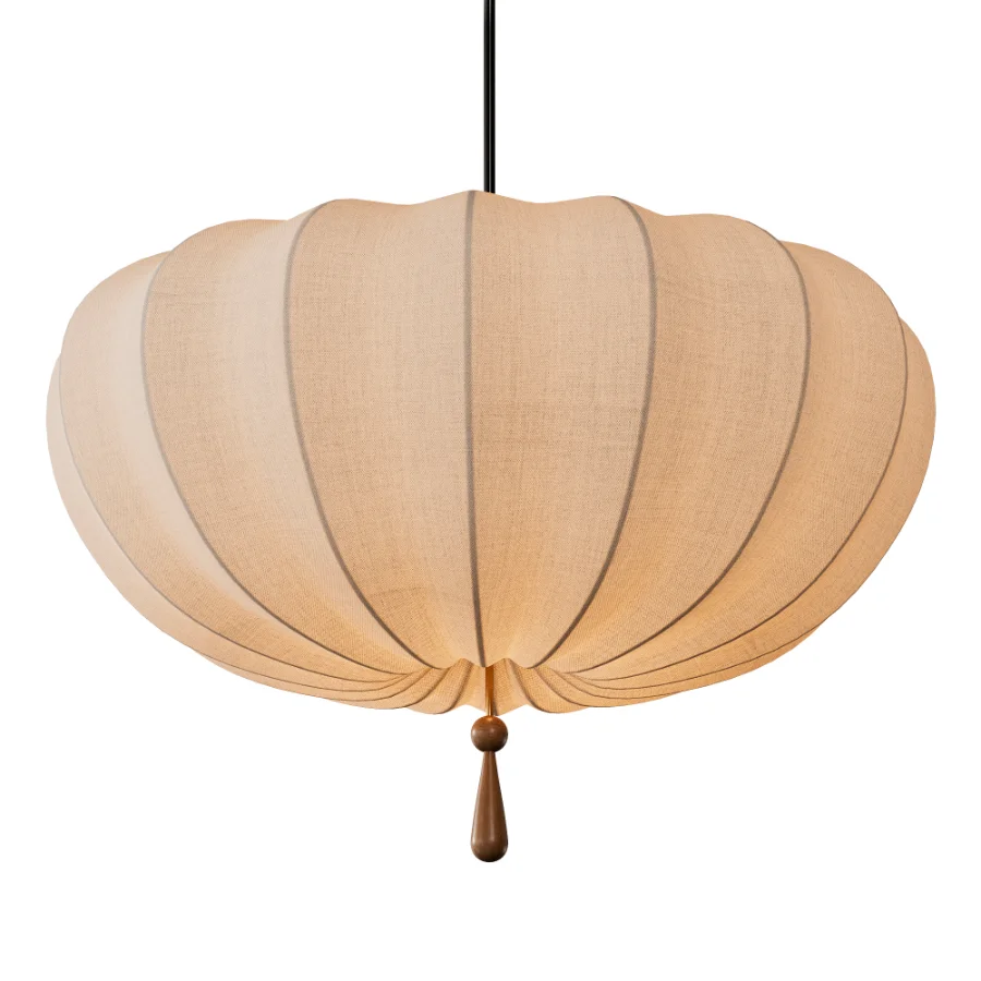 Traditional Japanese Round Iron Frame Fabric Shade Light Chandelier - Image 6