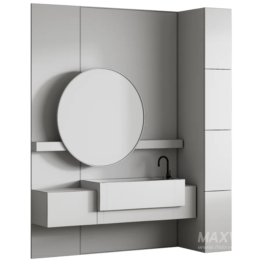Modern Luxury Marble Bathroom Vanity with Round Mirror - Image 2