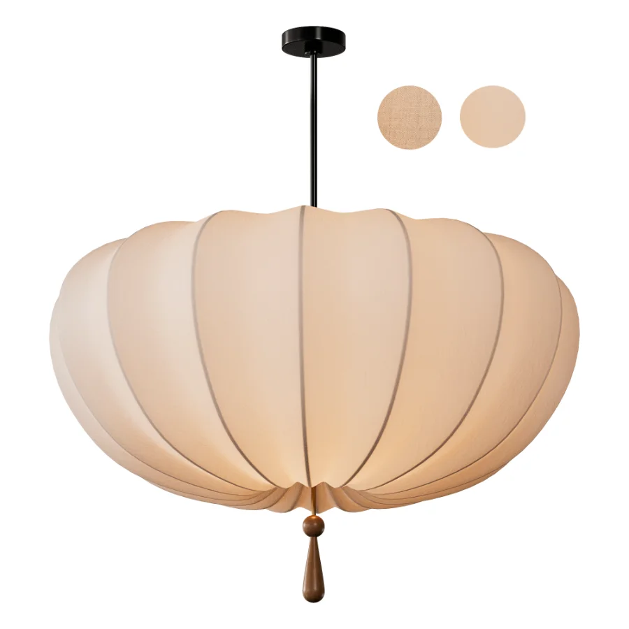 Traditional Japanese Round Iron Frame Fabric Shade Light Chandelier - Image 3