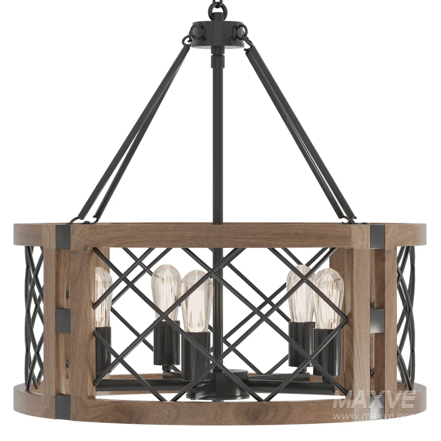 Imitation Wood Drum Chandelier - Image 1