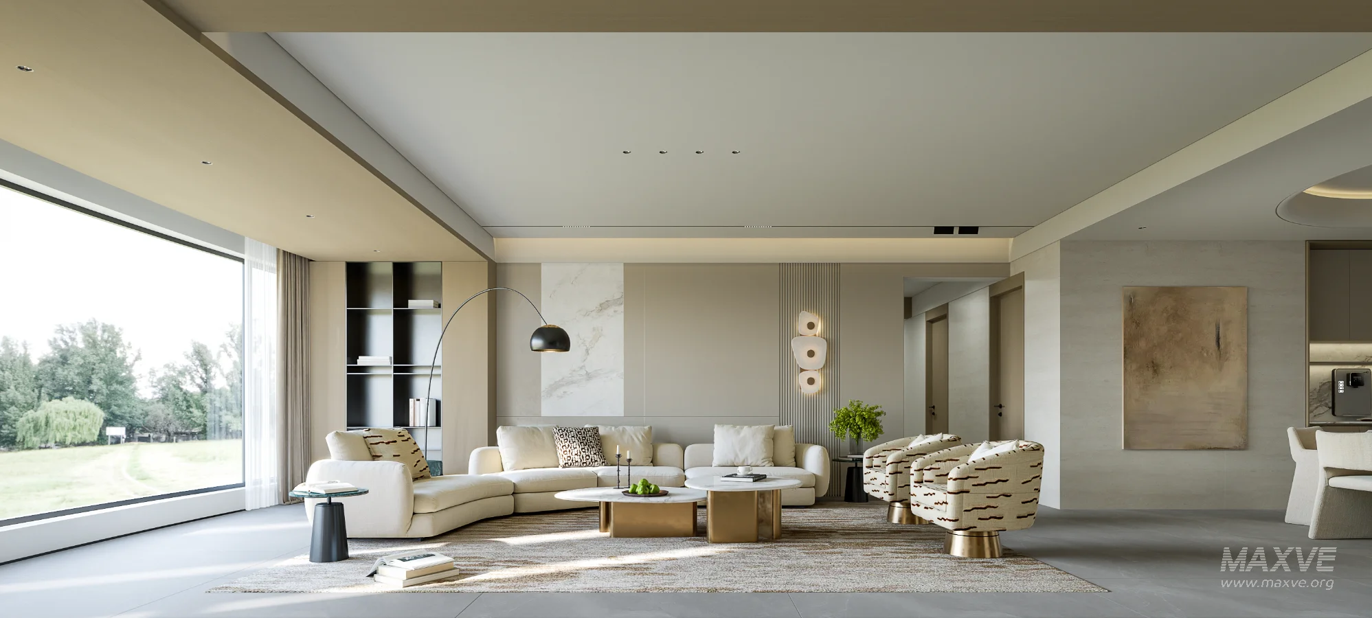 Modern living room and dining room tea-room hallway interior scene - Image 1
