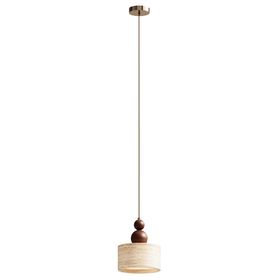 Traditional Japanese Travertine Cylinder Pendant Light - Image 2