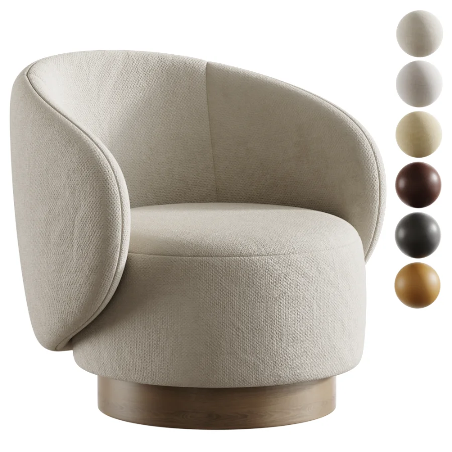 Modern Swivel Barrel Chairs With Wood Base - Image 1